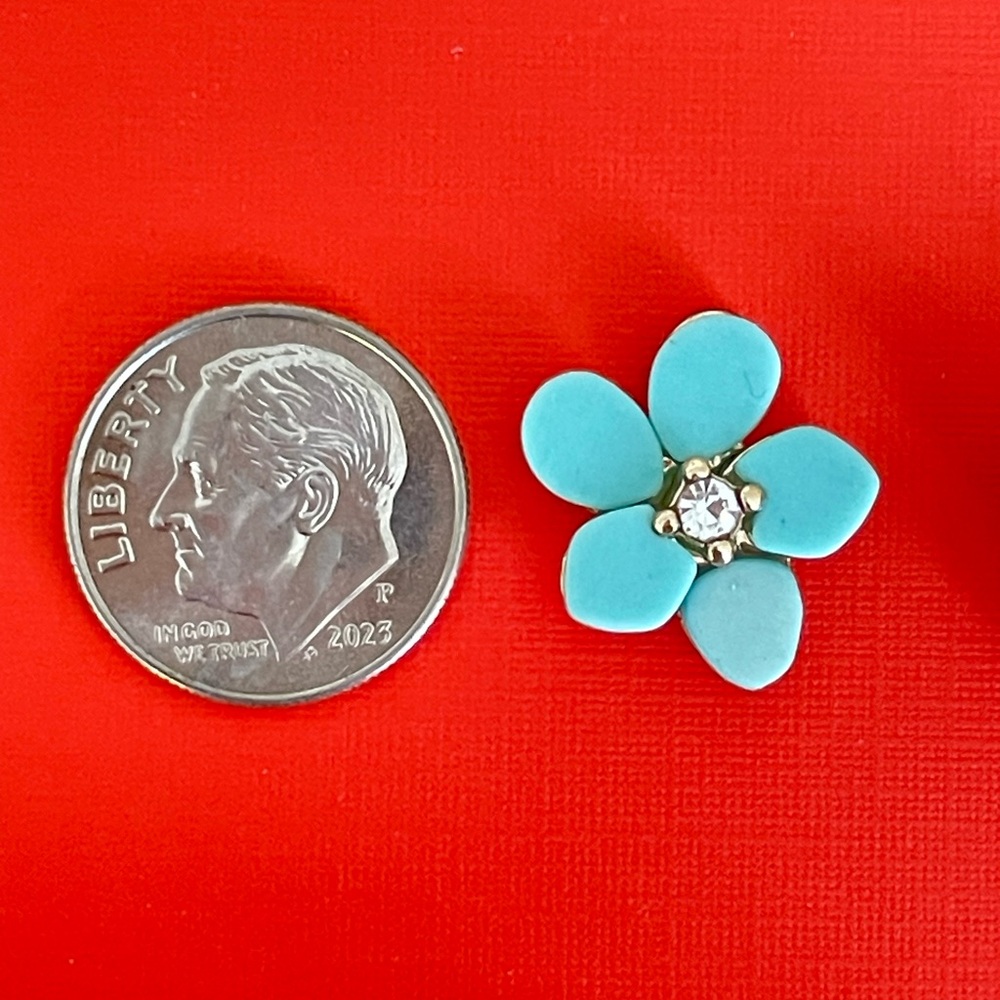 LOFT Light Blue Flower Stud Earrings with Crystal Accent Center - Picture 2 of 2
